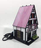 Vintage Century Classic Centuryville Pink and White Swiss Chalet Bavarian House with Green Bench 7" Tall Building Shaped Table Lamp