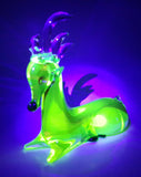Vintage Laying Reindeer Red Green and Clear 6 1/4" Long Art Vaseline Uranium Glass Ornament