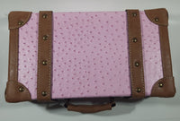 Suede Leather Pink and Brown Small Travel Briefcase Suitcase