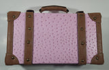 Suede Leather Pink and Brown Small Travel Briefcase Suitcase