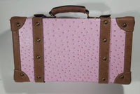 Suede Leather Pink and Brown Small Travel Briefcase Suitcase
