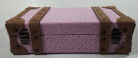 Suede Leather Pink and Brown Small Travel Briefcase Suitcase