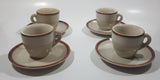Set of 4 Stoneware Beige with Brown Trim Small Espresso Cups and Saucer Plates Made in China