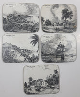 Vintage Jamaica Local Landmarks Scenes Black and White Pictures 3 3/4" x 4 3/4" Wood Coasters with Felt Backing Set of 5
