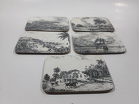 Vintage Jamaica Local Landmarks Scenes Black and White Pictures 3 3/4" x 4 3/4" Wood Coasters with Felt Backing Set of 5