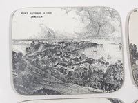 Vintage Jamaica Local Landmarks Scenes Black and White Pictures 3 3/4" x 4 3/4" Wood Coasters with Felt Backing Set of 5