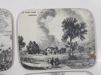 Vintage Jamaica Local Landmarks Scenes Black and White Pictures 3 3/4" x 4 3/4" Wood Coasters with Felt Backing Set of 5