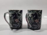 Vintage Capilano Vancouver Black with Pink Flower Pattern 3 3/4" Tall Coffee Mug Tea Cup Set of 2