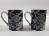 Vintage Capilano Vancouver Black with Pink Flower Pattern 3 3/4" Tall Coffee Mug Tea Cup Set of 2