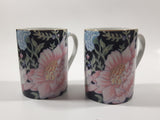 Vintage Capilano Vancouver Black with Pink Flower Pattern 3 3/4" Tall Coffee Mug Tea Cup Set of 2
