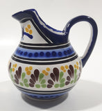 Vintage Mexican Talavera Pottery Hand Painted Blue Flower Pattern Milk Creamer Pitcher Pue Mex
