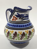 Vintage Mexican Talavera Pottery Hand Painted Blue Flower Pattern Milk Creamer Pitcher Pue Mex
