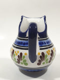 Vintage Mexican Talavera Pottery Hand Painted Blue Flower Pattern Milk Creamer Pitcher Pue Mex