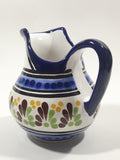 Vintage Mexican Talavera Pottery Hand Painted Blue Flower Pattern Milk Creamer Pitcher Pue Mex