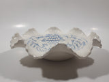 Vintage Grapes and Maple Leaf Pattern Embossed White and Blue Waved Frilled Edge 8" Ceramic Table Center Piece Candy Dish Bowl