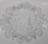 Mikasa Christmas Story Frosted Glass Child Throwing Snow Balls with Trees Embossed Glass Frilled Edge 10" Candy Dish