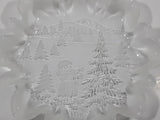 Mikasa Christmas Story Frosted Glass Child Throwing Snow Balls with Trees Embossed Glass Frilled Edge 10" Candy Dish