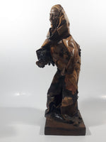 Xalisco Elaborado A Mano Mexican Folk Art Man Holding Pig Paper Mache 12" Tall Figure On Wood Base