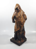 Xalisco Elaborado A Mano Mexican Folk Art Man Holding Pig Paper Mache 12" Tall Figure On Wood Base