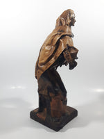 Xalisco Elaborado A Mano Mexican Folk Art Man Holding Pig Paper Mache 12" Tall Figure On Wood Base