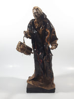 Xalisco Elaborado A Mano Mexican Folk Art Man Holding A Bundle of Sticks Paper Mache 12" Tall Figure On Wood Base