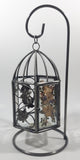 Glass Leaf Pattern Pressed Real Dried Flowers Metal Bird Cage Style Hanging Candle Holder