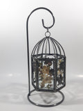Glass Leaf Pattern Pressed Real Dried Flowers Metal Bird Cage Style Hanging Candle Holder