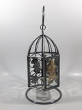 Glass Leaf Pattern Pressed Real Dried Flowers Metal Bird Cage Style Hanging Candle Holder