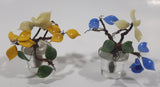 Set of 2 Glass Blue and Yellow Miniature Plants 2 3/4" Tall