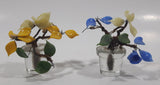Set of 2 Glass Blue and Yellow Miniature Plants 2 3/4" Tall