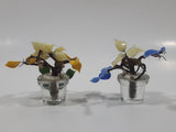 Set of 2 Glass Blue and Yellow Miniature Plants 2 3/4" Tall