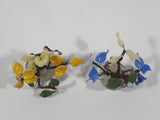 Set of 2 Glass Blue and Yellow Miniature Plants 2 3/4" Tall