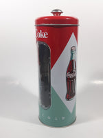 2012 Coca Cola Coke Ice Cold Embossed Tin Metal 9" Tall Straw Dispenser Holder