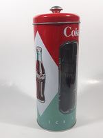 2012 Coca Cola Coke Ice Cold Embossed Tin Metal 9" Tall Straw Dispenser Holder