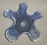 Beautiful Blue and White Twisted Ruffled Top 10 1/2" Tall Art Glass Vase