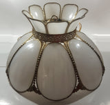 Antique Tulip Style Ornate Metal Bent Slag Glass White 18" Hanging Swag Lamp Two Cracks