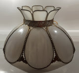 Antique Tulip Style Ornate Metal Bent Slag Glass White 18" Hanging Swag Lamp Two Cracks