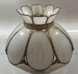 Antique Tulip Style Ornate Metal Bent Slag Glass White 18" Hanging Swag Lamp Two Cracks