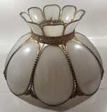 Antique Tulip Style Ornate Metal Bent Slag Glass White 18" Hanging Swag Lamp Two Cracks