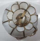 Antique Tulip Style Ornate Metal Bent Slag Glass White 18" Hanging Swag Lamp Two Cracks