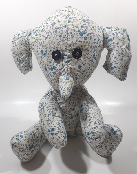 Blue Floral Pattern Elephant 11" Tall Stuffed Animal Toy