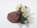 Faux Flowers and Leaves with Purple Bird Small Clay Pottery Pocket Wall Hanging