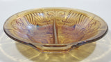 Vintage Indiana Orange Amber Iridescent Rainbow Gold 7 1/2" Diameter Carnival Glass Split Candy Dish