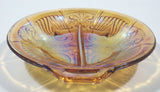 Vintage Indiana Orange Amber Iridescent Rainbow Gold 7 1/2" Diameter Carnival Glass Split Candy Dish