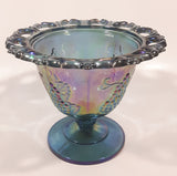 Vintage Indiana Carnival Glass Harvest Grape Blue Purple Iridescent Rainbow 4 3/4" Tall Pedestal Style Perforated Edge Compote Candy Dish