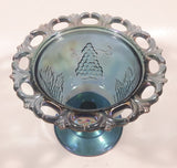 Vintage Indiana Carnival Glass Harvest Grape Blue Purple Iridescent Rainbow 4 3/4" Tall Pedestal Style Perforated Edge Compote Candy Dish