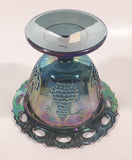 Vintage Indiana Carnival Glass Harvest Grape Blue Purple Iridescent Rainbow 4 3/4" Tall Pedestal Style Perforated Edge Compote Candy Dish