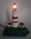Lighthouse and Buildings Island Shaped 8 3/4" Tall Wood Based Plaster Hand Painted Table Lamp Light Up Model