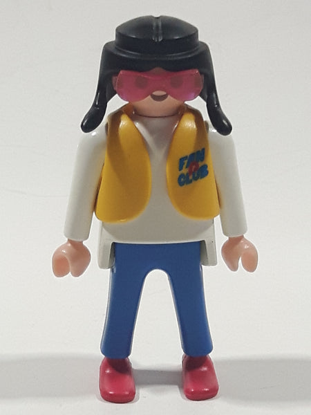 1990 Geobra Playmobil Fan Club Girl in Yellow Vest 2 3/4" Tall Toy Figure