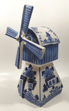 Delft Blue Holland 8 3/4" Tall Hand Painted Porcelain Wind Up Musical Windmill